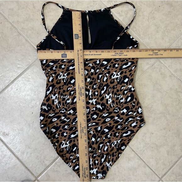 Ellen Tracy One Piece Swimsuit Leopard Print Size 14 Keyhole High Neck Halter - Picture 5 of 6